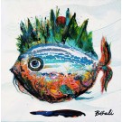 Poisson camping sauvage, de l'artiste BBrigitte Galipeau - BGALI, Tableau, Acrylique, encre et collage d'acrylique sur toile galerie, Dimension : 12 x 12 pouces de largeur