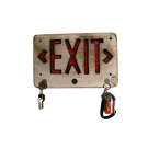 Porte-clefs magnétique EXIT rouge et noir, de l'artiste Alexandre Tardif, fait en bois, tilleul ou pin, format rectangulaire, dimension 7.5 x 11.75 pouces, décoration fonctionnelle, dimension : 7.5 x 11.75 pouces de largeur