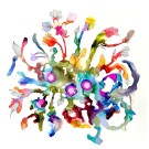 Porte ta lumière, de l'artiste Nancy Létourneau, Tableau, Médium encre à l'alcool sur papier Nara, Marouflé sur panneau de bois galerie, dimension 40 x 40 pouces de largeur, 