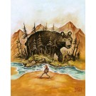 Qui a vu l'ours ?, de l'artiste Félix Girard, sur papier Epson « Enhanced Matte, impression avec de l’encre à pigment – qualité archive (ultra chrome), dimension : 18 x 14 pouces de largeur, affiche prête à être encadrée