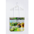 Sac réutilisable lavable, no D Quai de Ste Anne, modèle 'Ma Côte de Beaupré Ste-Anne', Ni Vu Ni Cornu, Art portable, Taille unique 18 po x 20 po, Fait au Canada