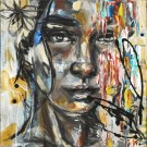 Sans titre no 6, de l'artiste Florence Lemay, Tableau, Acrylique sur toile, Création unique, dimension : 12 x 12 po de largeur