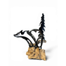 Ours coeur et sapin, o-48, de l'artiste Danny Perkins, Sculpture, acier et bois, Oeuvre pour l'intérieur et l'extérieur, Dimension : 10.5 x 4.75 x 8.5 po