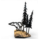 Ours coeur et sapins, o-49, de l'artiste Danny Perkins, Sculpture, acier et bois, Oeuvre pour l'intérieur et l'extérieur, Dimension : 15.25 x 3.75 x 10.5 po