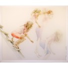 La sauterelle, de l'artiste Marie-Pierre Lortie, Oeuvre sur soie, encre, double voile sur cadre, Création unique,dimension 32 x 38 pouces de largeur