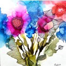 Sous le vent (t.encadré), de l'artiste Nancy Létourneau, Tableau, Médium encre à l'alcool, Marouflé sur bois, dimension 12 x 12 pouces de largeur, 