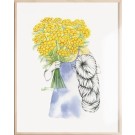 Affiche, -- Tanaisie, femme au bouquet --, de l'artiste Katrinn Pelletier, Illustration, aquarelle, crayons de couleur, ..., dimension : 16 x 12 de largeur