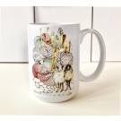 Tasse à café, -- Montagne de laine --, de l'artiste Katrinn Pelletier, Illustration, impression sublimation, Faite au Québec, matériaux : céramique, Capacité : 15 onces