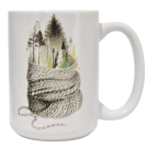 Tasse à café, -- Forêt laine --, de l'artiste Katrinn Pelletier, Illustration, impression sublimation, Faite au Québec, matériaux : céramique, Capacité : 15 onces