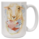 Tasse à café, -- Mouton au foulard --, de l'artiste Katrinn Pelletier, Illustration, impression sublimation, Faite au Québec, matériaux : céramique, Capacité : 15 onces
