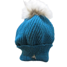 Tuque béret, no 46, de l'artiste Irèna Geerts, Création québécoise faite à la main. Modèle garni d'un pompon de fourrure recyclée et de laine alpaga à 100 %.