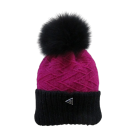 Tuque Dawson, no 15, de l'artiste Irèna Geerts, Création québécoise faite à la main. Modèle garni d'un pompon de fourrure recyclée et de laine alpaga à 100 %.