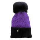 Tuque Dawson, no 31, de l'artiste Irèna Geerts, Création québécoise faite à la main. Modèle garni d'un pompon de fourrure recyclée et de laine alpaga à 100 %.