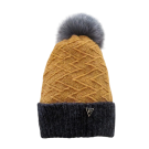 Tuque Dawson, no 33, de l'artiste Irèna Geerts, Création québécoise faite à la main. Modèle garni d'un pompon de fourrure recyclée et de laine alpaga à 100 %.