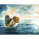 Carte de souhaits 7x5, Le village dans la mer, de l'artiste Félix Girard, dimension : 7 x 5 pouces largeur, sans texte, avec enveloppe, Vous pouvez inscrire votre message à l'intérieur, Carte vendue à l'unité