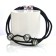 Bracelet PERLE EN CAGE, no 73, de l'artiste Sandrine Giraud. Couleur noir et perles blanches. Ce bijou marie avec élégance la grâce et l’originalité des lignes.