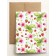 Carte de souhaits 5x4 po, -- Motif Fraises et hibicus --, de l'artiste Katrinn Pelletier, dimension : 5.5 x 4.25 pouces largeur, sans texte, avec enveloppe  Vous pouvez inscrire votre message à l'intérieur.  Carte vendue à l'unité, vue 2