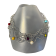 Collier LIANE PERLÉE, no 65, de l'artiste Sandrine Giraud, couleur, gris, perles nacrée, or, rouge et bleu. Ce bijou modulable, toujours original, marie avec élégance la grâce et l’originalité des lignes.