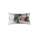 Coussin Bastien, rectangle long, modèle 'Juxtaposition contrôlée', Ni Vu Ni Cornu, Auteure Annie Lévesque, artiste, Art portable, Imprimé des deux côtés (recto-verso), Fait au Canada, dimension : 12po x 23po