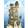 Carte de souhaits 7x5, Le Château sur l'Ile, de l'artiste Félix Girard, dimension : 7 x 5 pouces largeur, sans texte, avec enveloppe, Vous pouvez inscrire votre message à l'intérieur, Carte vendue à l'unité